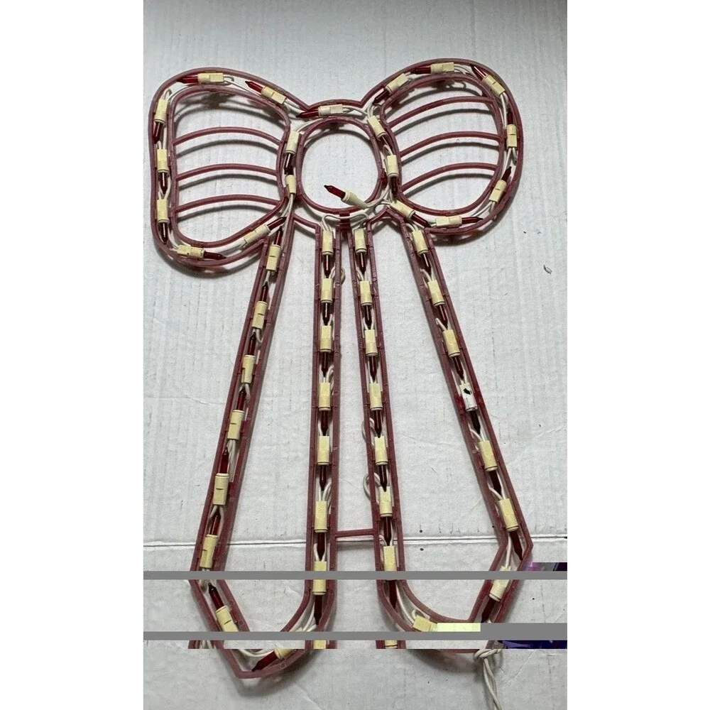 Vintage Christmas Lighted Bow Decorations Red Lights Set of 3 Large 30”